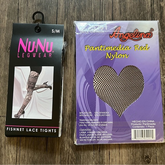 NWT Tights Nylon Legwear Black Set Fishnets Lace Pantyhose Stockings S/M - Picture 8 of 11